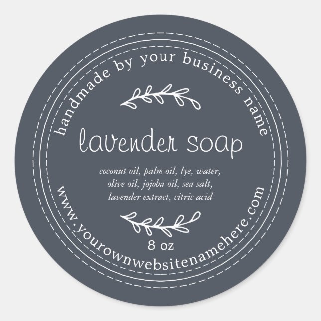 Rustic Handmade Lavender Soap Dark Blue Classic Round Sticker (Front)