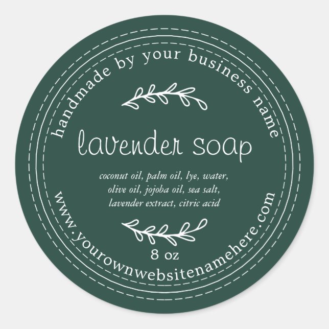 Rustic Handmade Lavender Soap Dark Green Classic Round Sticker (Front)