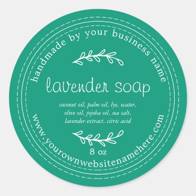 Rustic Handmade Lavender Soap Emerald Green Classic Round Sticker (Front)
