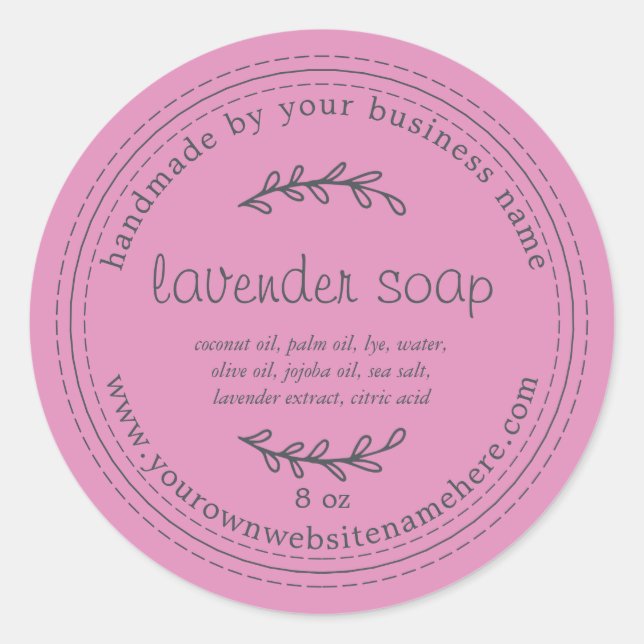 Rustic Handmade Lavender Soap Fuchsia Pink Classic Round Sticker (Front)