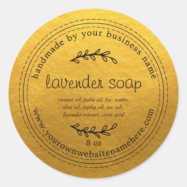 Rustic Handmade Lavender Soap Gold Classic Round Sticker (Front)