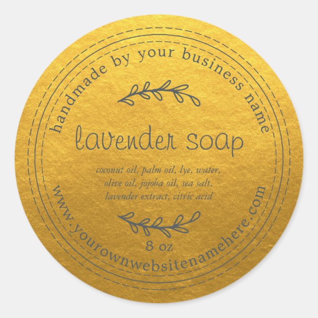Rustic Handmade Lavender Soap Gold Classic Round Sticker (Front)