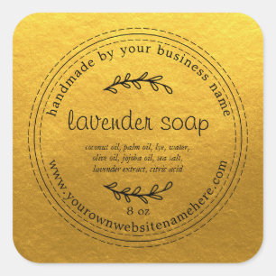 Rustic Handmade Lavender Soap Gold Square Sticker