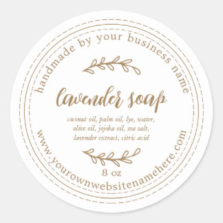 Rustic Handmade Lavender Soap Gold White Classic Round Sticker
