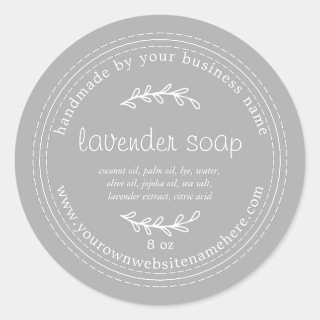 Rustic Handmade Lavender Soap Grey Classic Round Sticker (Front)