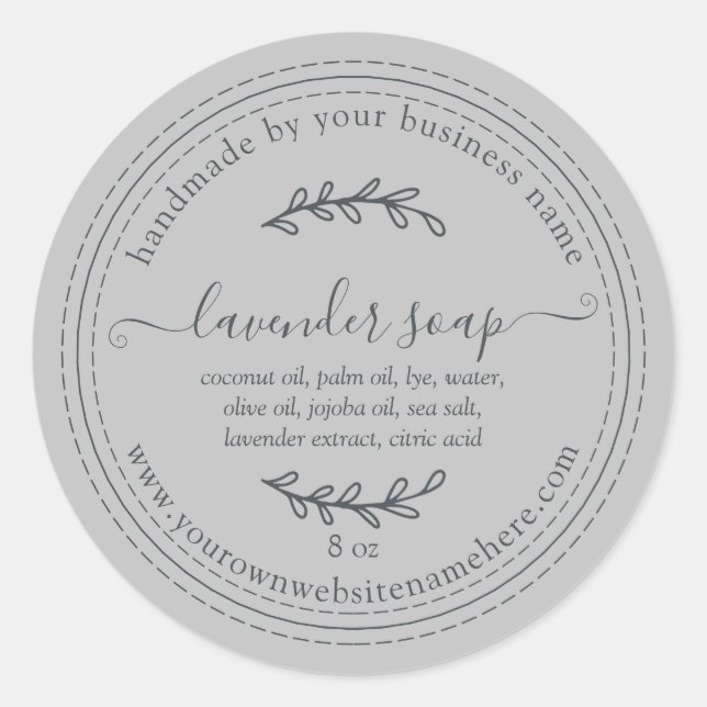 Rustic Handmade Lavender Soap Grey Classic Round Sticker (Front)