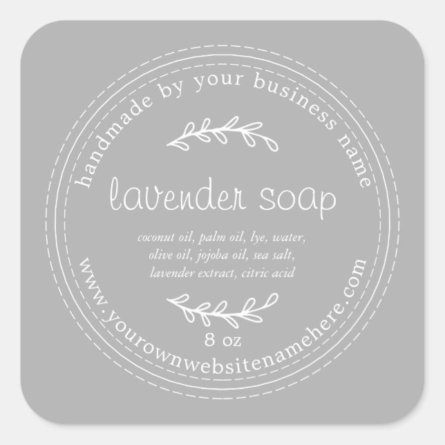 Rustic Handmade Lavender Soap Grey Square Sticker (Front)