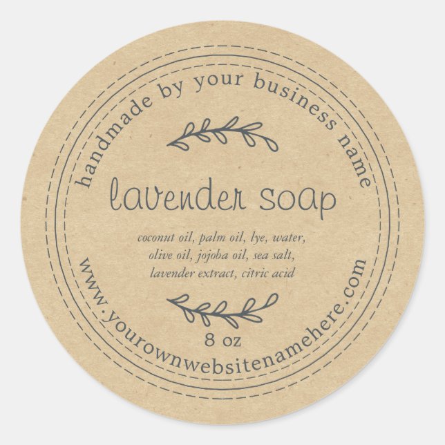 Rustic Handmade Lavender Soap Kraft Paper Classic Round Sticker (Front)