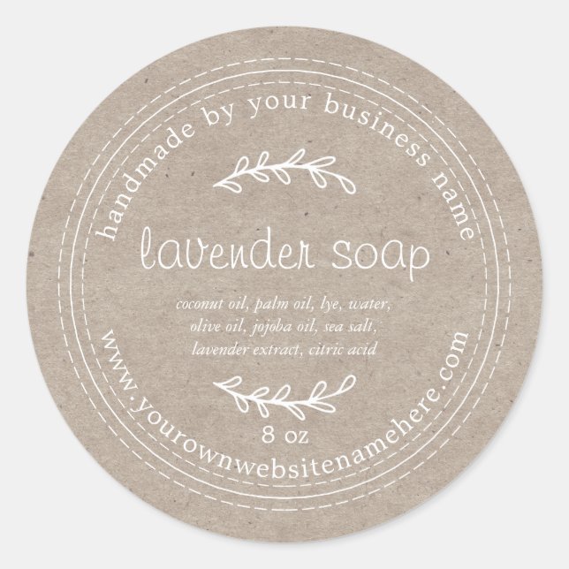 Rustic Handmade Lavender Soap Kraft Paper Classic Round Sticker (Front)