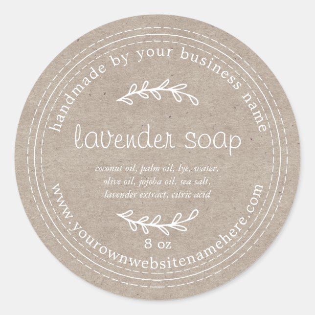 Rustic Handmade Lavender Soap Kraft Paper Classic Round Sticker (Front)