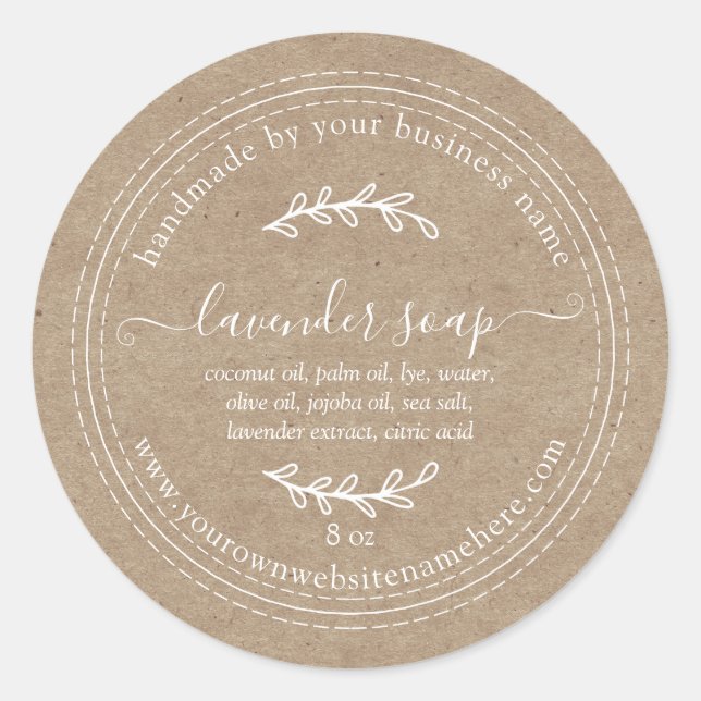 Rustic Handmade Lavender Soap Kraft Paper Classic Round Sticker (Front)
