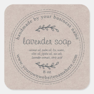 Rustic Handmade Lavender Soap Kraft Paper Square Sticker