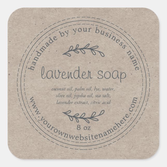 Rustic Handmade Lavender Soap Kraft Paper Square Sticker (Front)