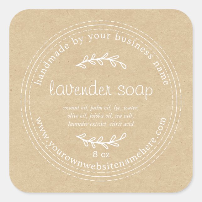 Rustic Handmade Lavender Soap Kraft Paper Square Sticker (Front)