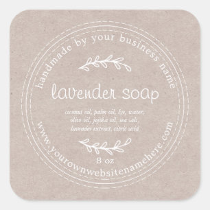 Rustic Handmade Lavender Soap Kraft Paper Square Sticker