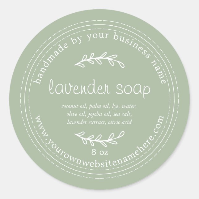 Rustic Handmade Lavender Soap Laurel Green Classic Round Sticker (Front)