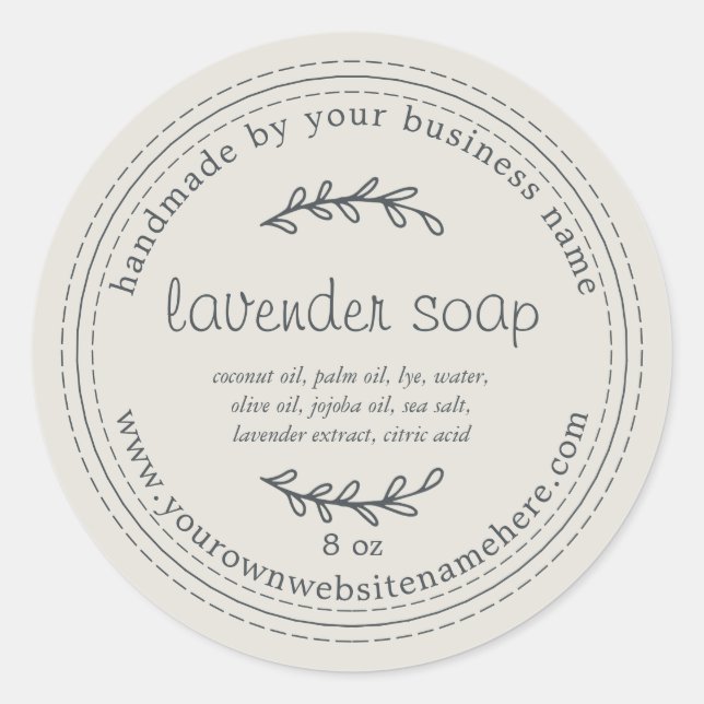 Rustic Handmade Lavender Soap Light Grey Classic Round Sticker (Front)