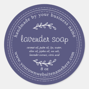 Rustic Handmade Lavender Soap Navy Blue Classic Round Sticker