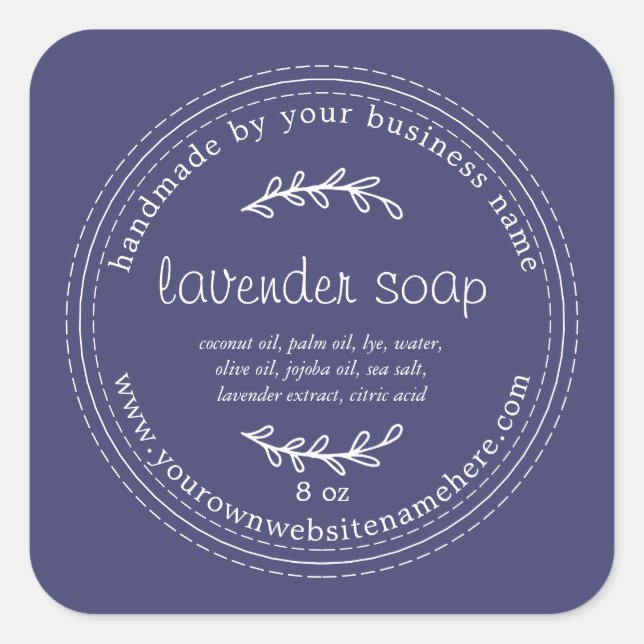 Rustic Handmade Lavender Soap Navy Blue Square Sticker (Front)
