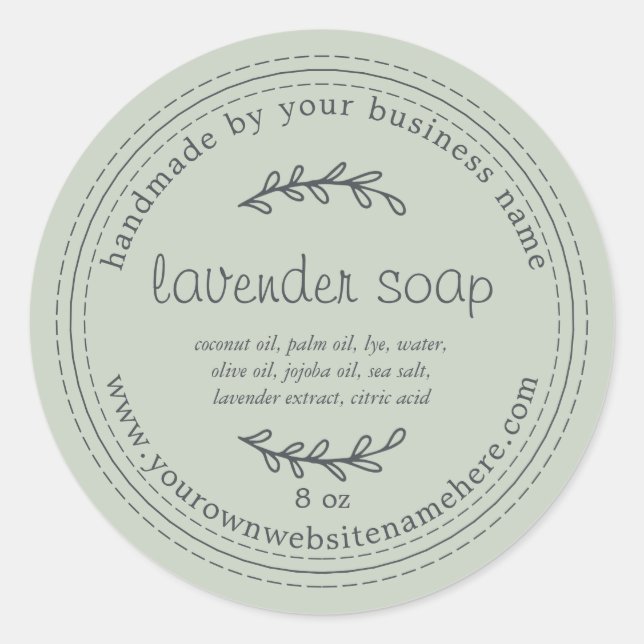 Rustic Handmade Lavender Soap Pastel Green Classic Round Sticker (Front)
