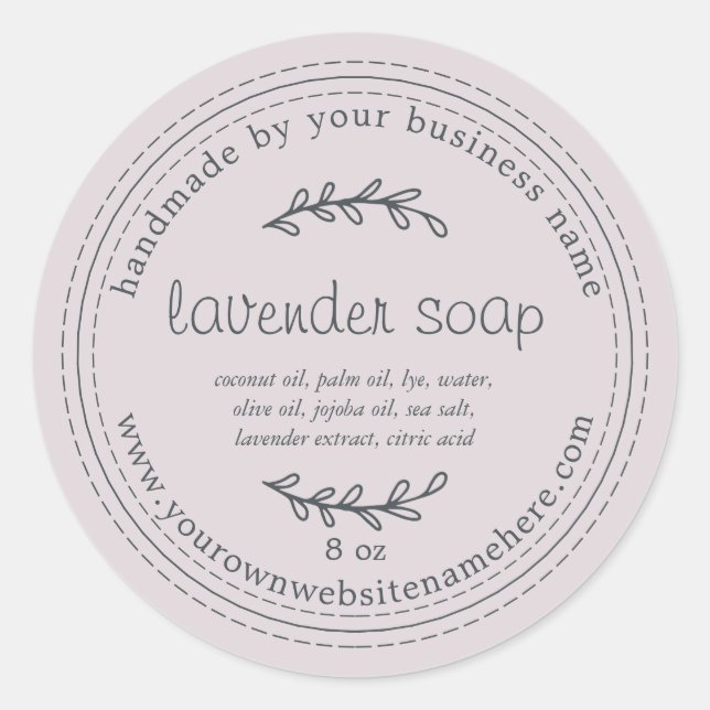 Rustic Handmade Lavender Soap Pastel Purple Classic Round Sticker (Front)