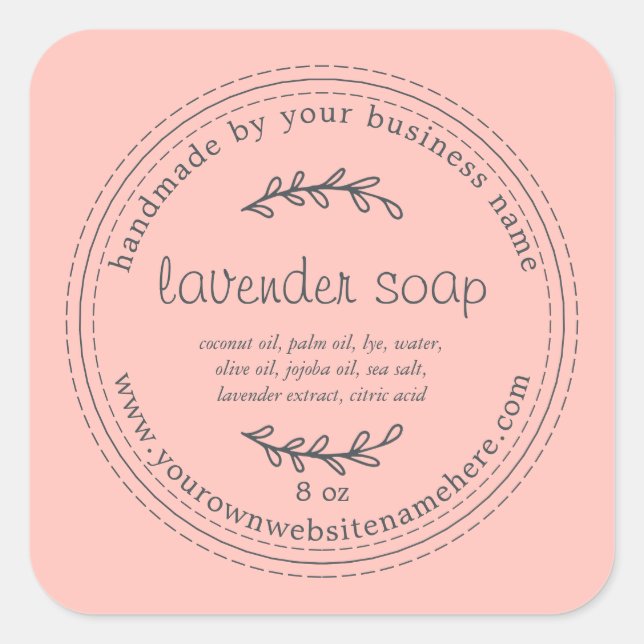 Rustic Handmade Lavender Soap Pink Square Sticker (Front)