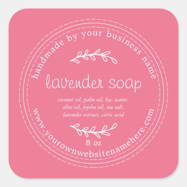 Rustic Handmade Lavender Soap Pink Square Sticker (Front)