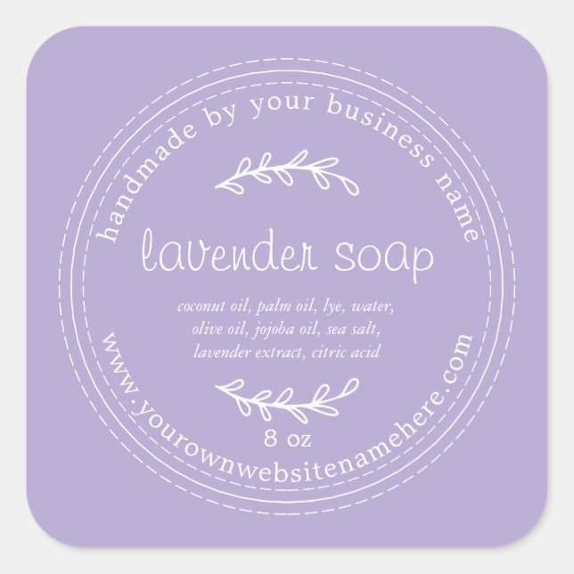Rustic Handmade Lavender Soap Purple Square Sticker (Front)