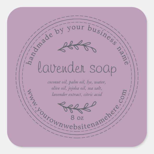 Rustic Handmade Lavender Soap Purple Square Sticker (Front)