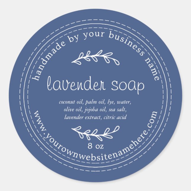 Rustic Handmade Lavender Soap True Blue Classic Round Sticker (Front)