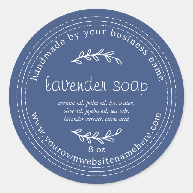 Rustic Handmade Lavender Soap True Blue Classic Round Sticker (Front)