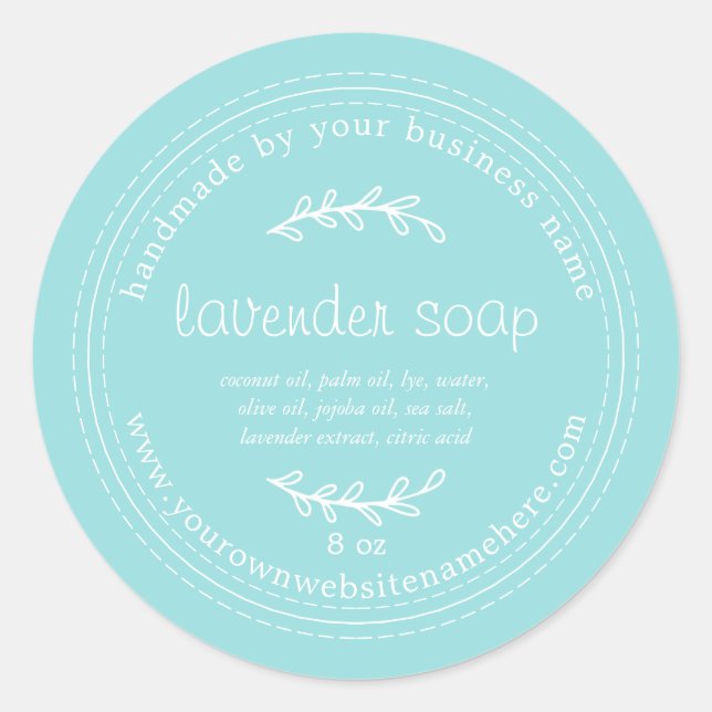 Rustic Handmade Lavender Soap Turquoise Blue Classic Round Sticker (Front)