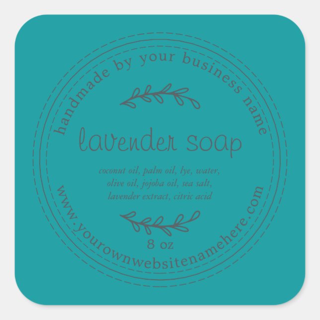 Rustic Handmade Lavender Soap Viridian Green Square Sticker (Front)
