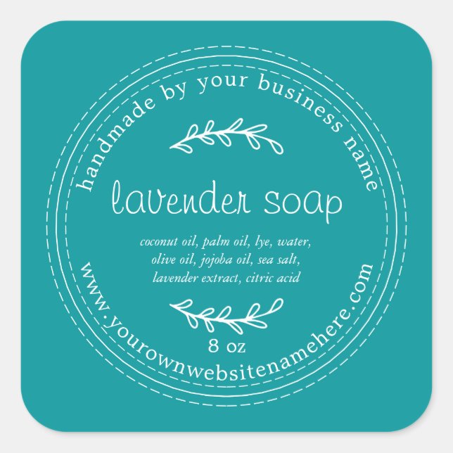 Rustic Handmade Lavender Soap Viridian Green Square Sticker (Front)