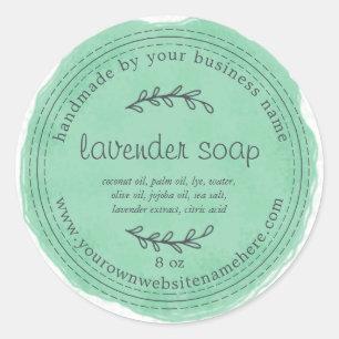 Rustic Handmade Lavender Soap Watercolor Green Classic Round Sticker