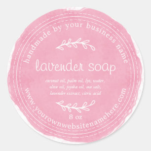 Rustic Handmade Lavender Soap Watercolor Hot Pink Classic Round Sticker