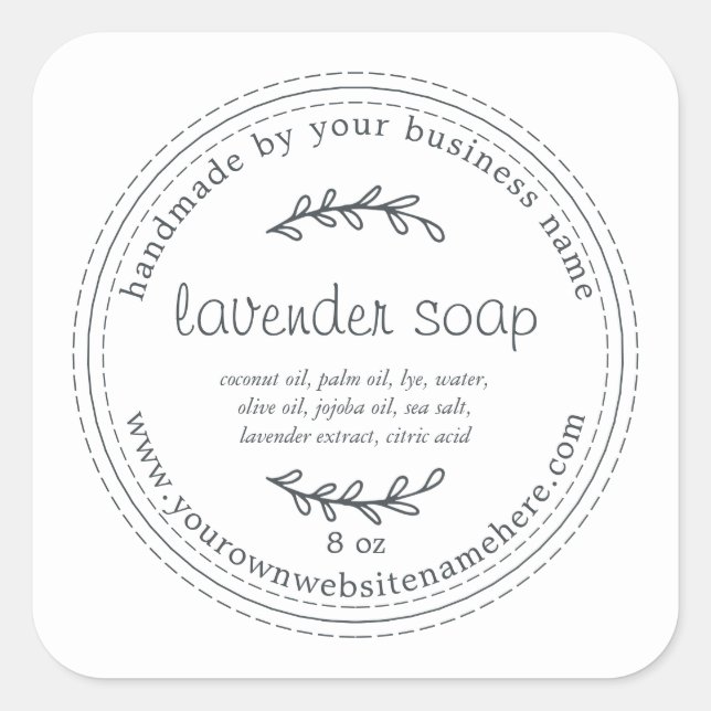 Rustic Handmade Lavender Soap White Square Sticker (Front)