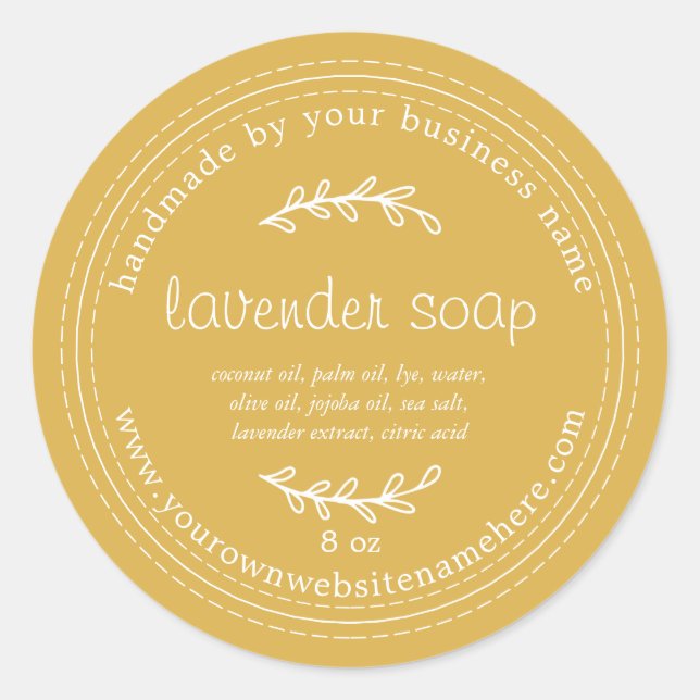 Rustic Handmade Lavender Soap Yellow Classic Round Sticker (Front)