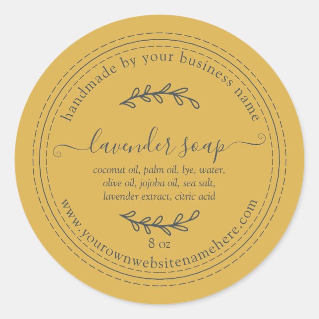 Rustic Handmade Lavender Soap Yellow Classic Round Sticker (Front)