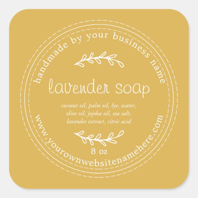 Rustic Handmade Lavender Soap Yellow Square Sticker (Front)
