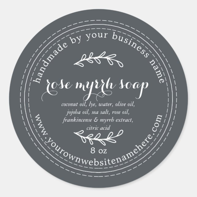 Rustic Handmade Rose Myrrh Soap Off-Black Classic Round Sticker (Front)