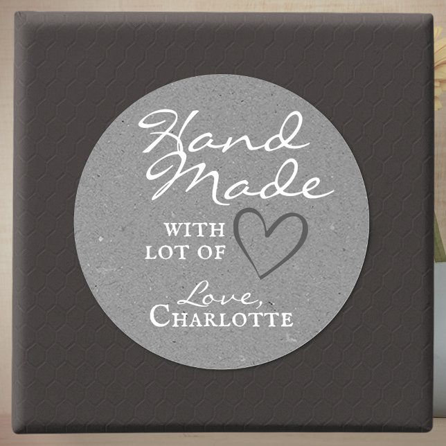 Rustic Handmade with Love Grey Heart Kraft Paper  Classic Round Sticker (Creator Uploaded)