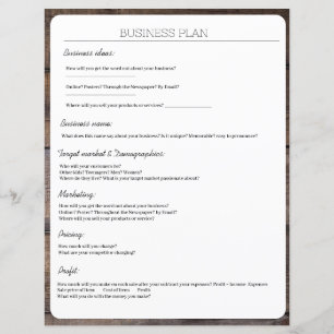 Rustic Handwriting Business Plan Sheet Page 