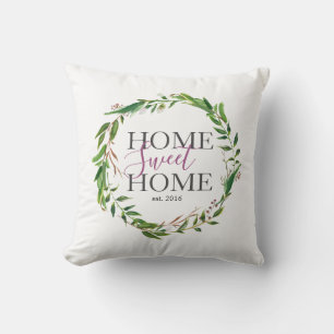 Rustic Handwritten Home Sweet Home Wreath Cushion