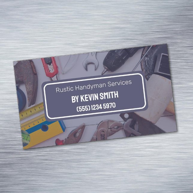 Rustic Handyman Services Magnetic Business Card (Rustic Handyman Services Business Card Magnets)