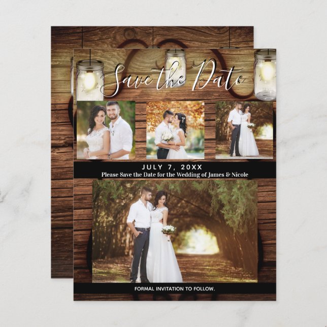 Rustic Hanging Lights Wedding Photo Save the Date (Front/Back)