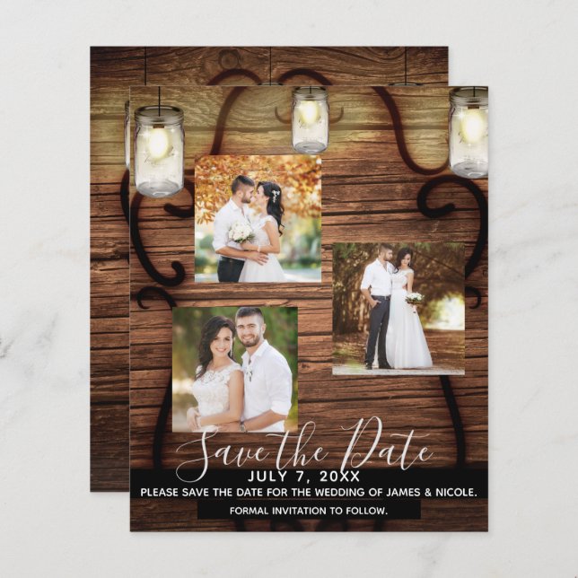 Rustic Hanging Lights Wedding Photo Save the Date (Front/Back)