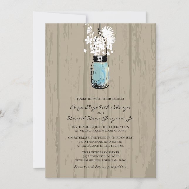 Rustic Hanging Mason Jar Wedding Invitation (Front)