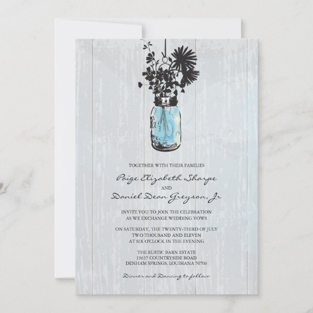 Rustic Hanging Mason Jar Wedding Invitation (Front)