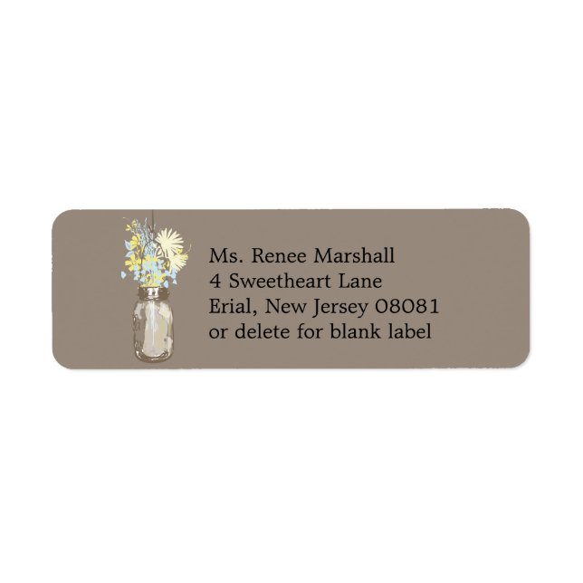 Rustic Hanging Mason Jar Wedding Return Address Label (Front)